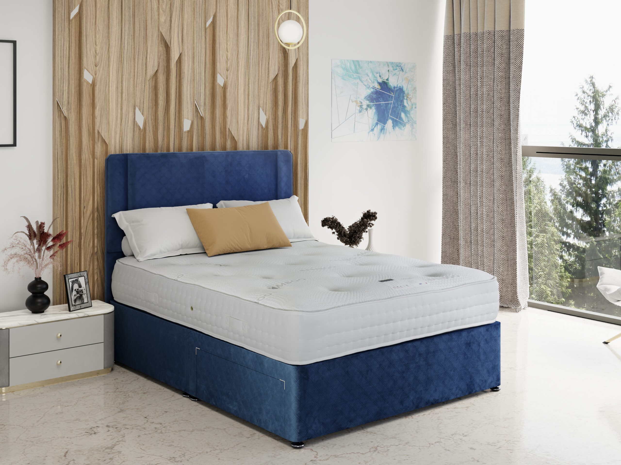 Bamboo Supreme 1000 mattress on a navy velvet divan