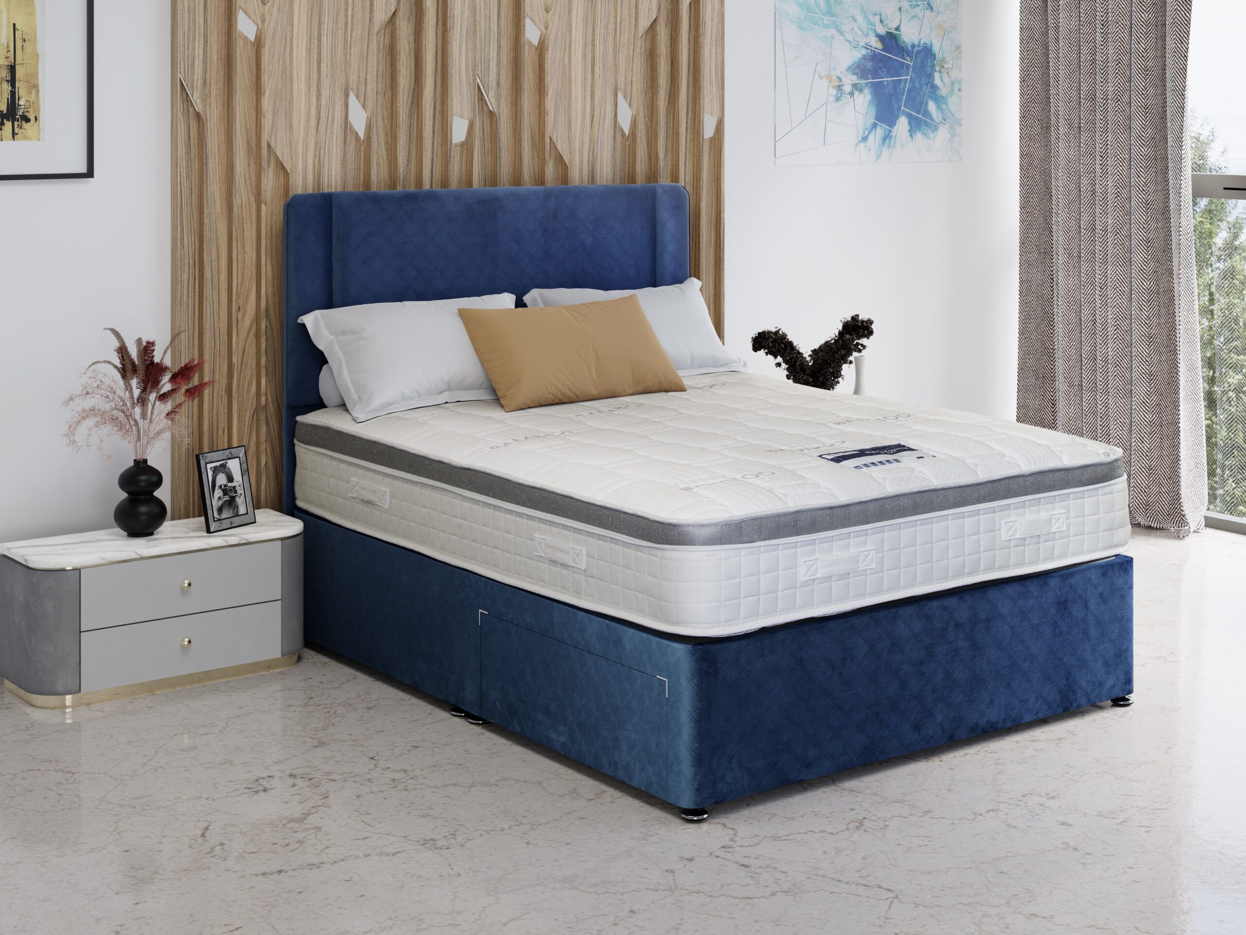 Bamboo Supreme 3000 mattress on a navy velvet divan