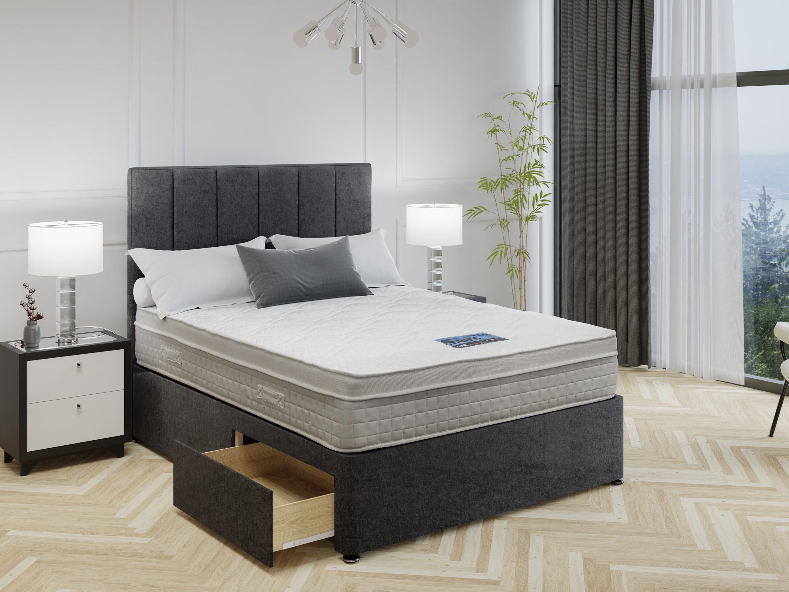 Zone X 1800 mattress on a charcoal drawer divan